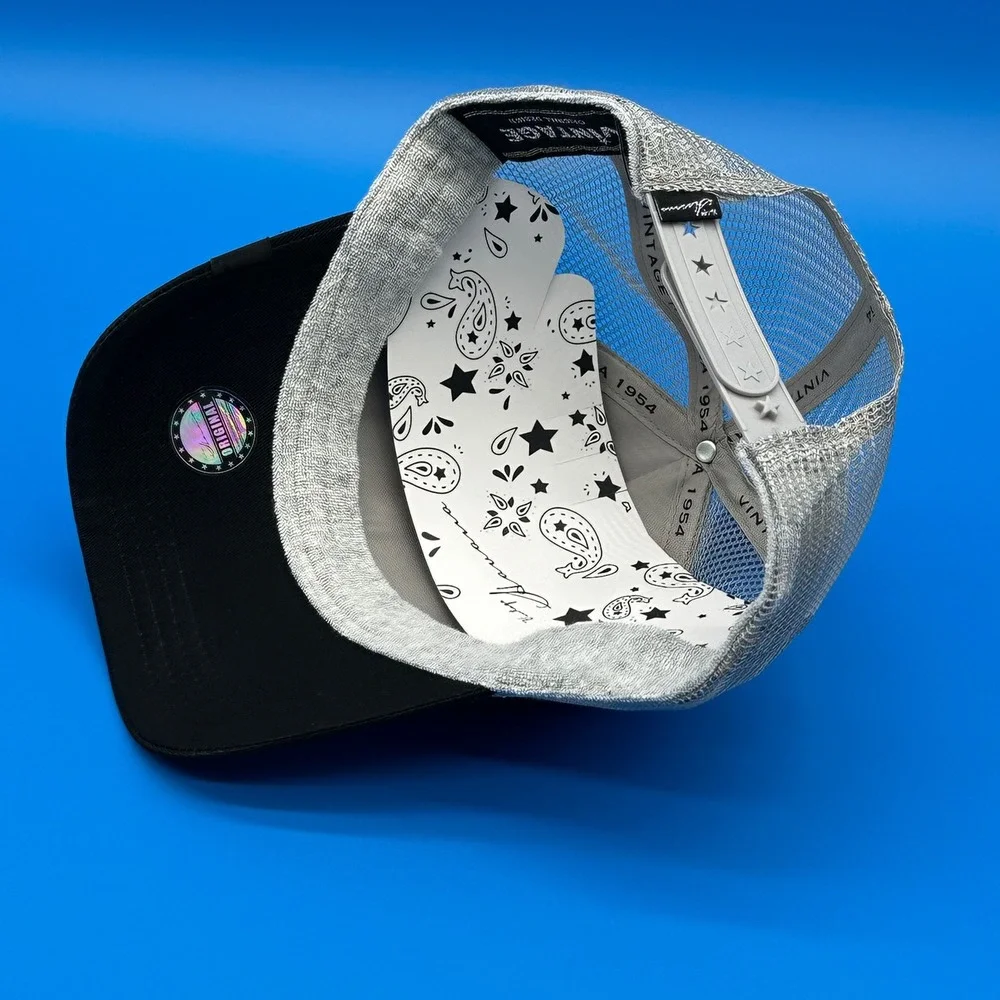 Vintage Havana Womens OS Trucker Hat Black Silver Glitter Star Checkered Glam